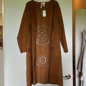 Brown Suede Cutout Duster